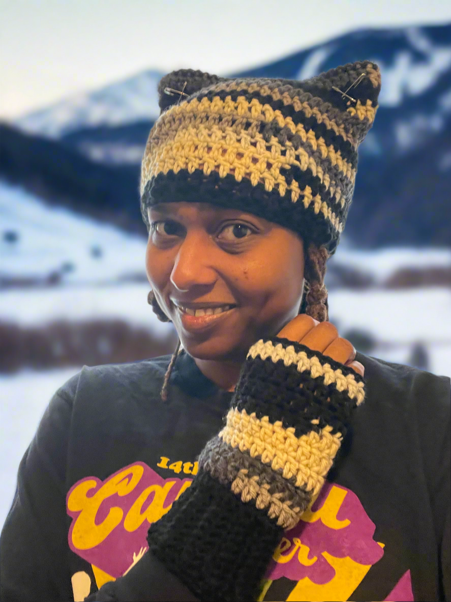 Cat Beanie Fingerless Gloves Set