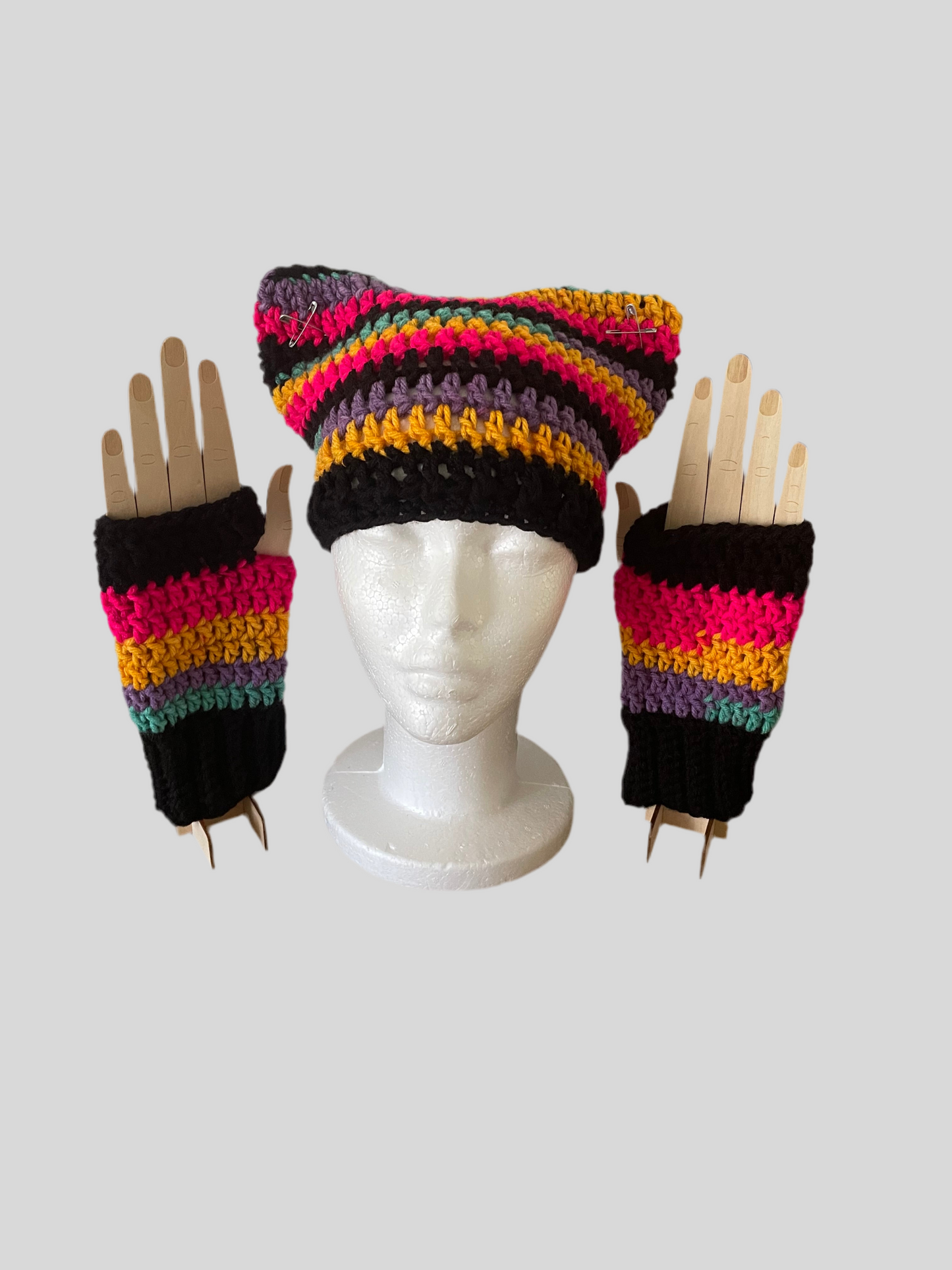 Cat Beanie Fingerless Gloves Set