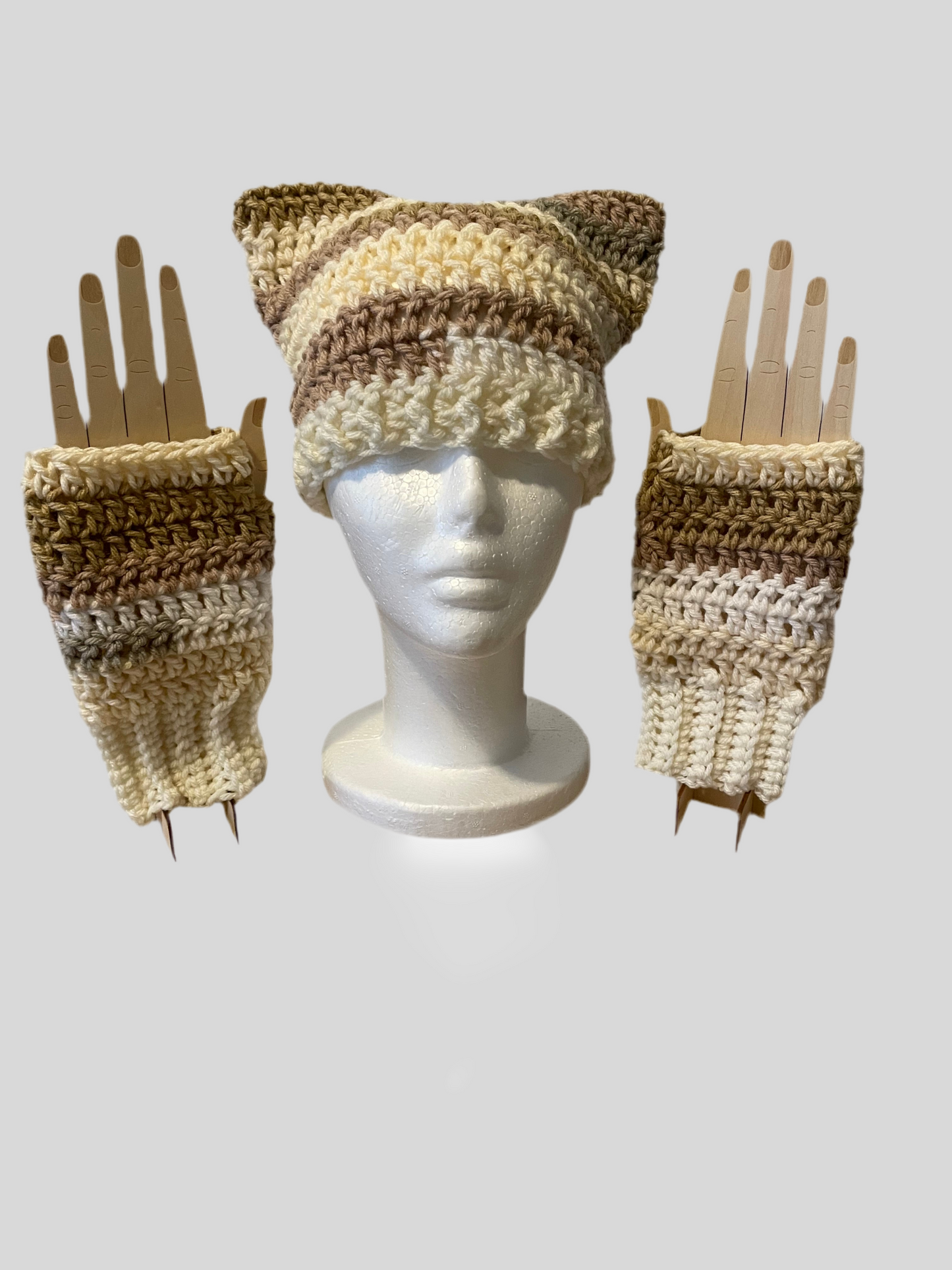 Cat Beanie Fingerless Gloves Set