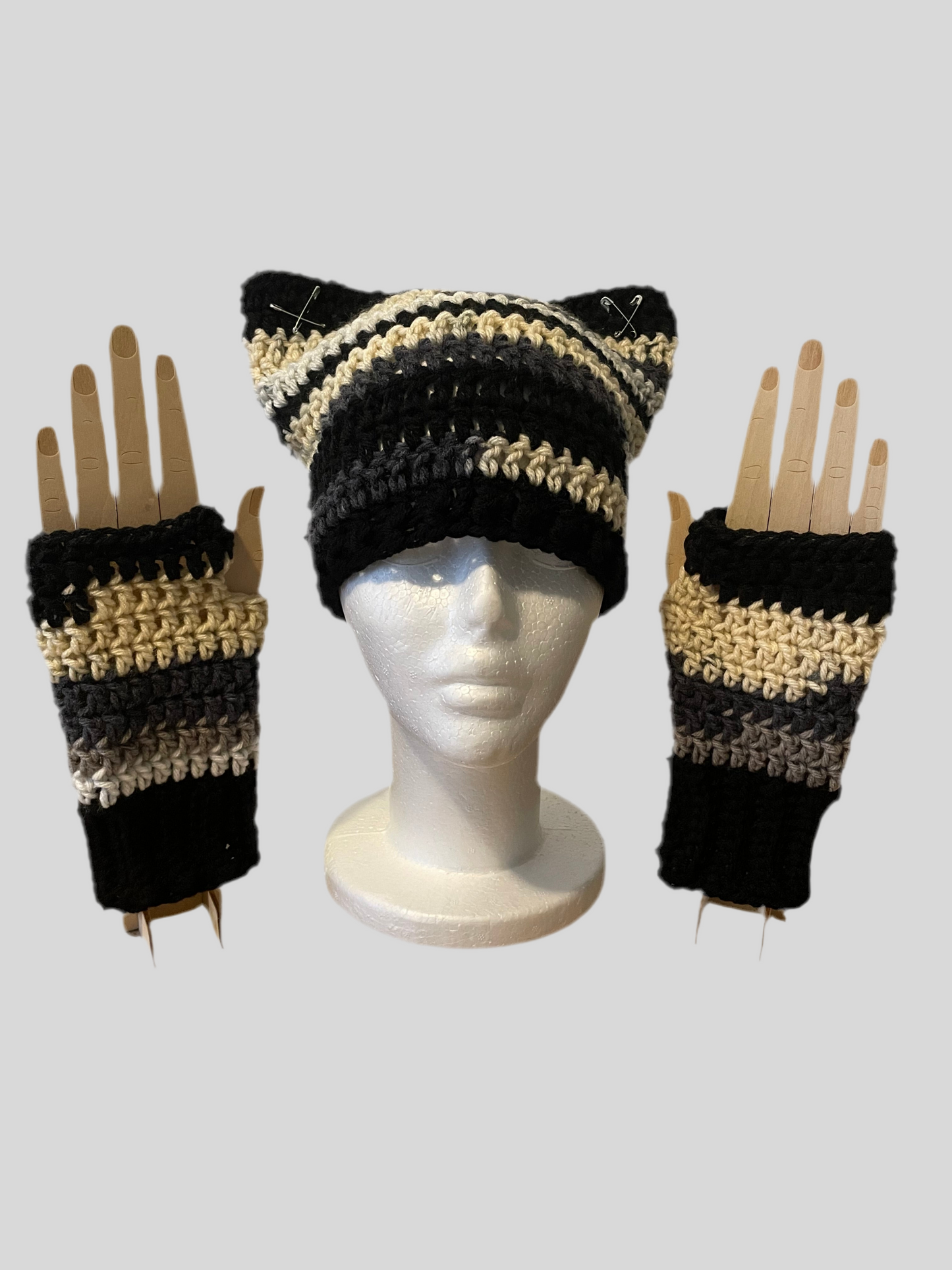Cat Beanie Fingerless Gloves Set