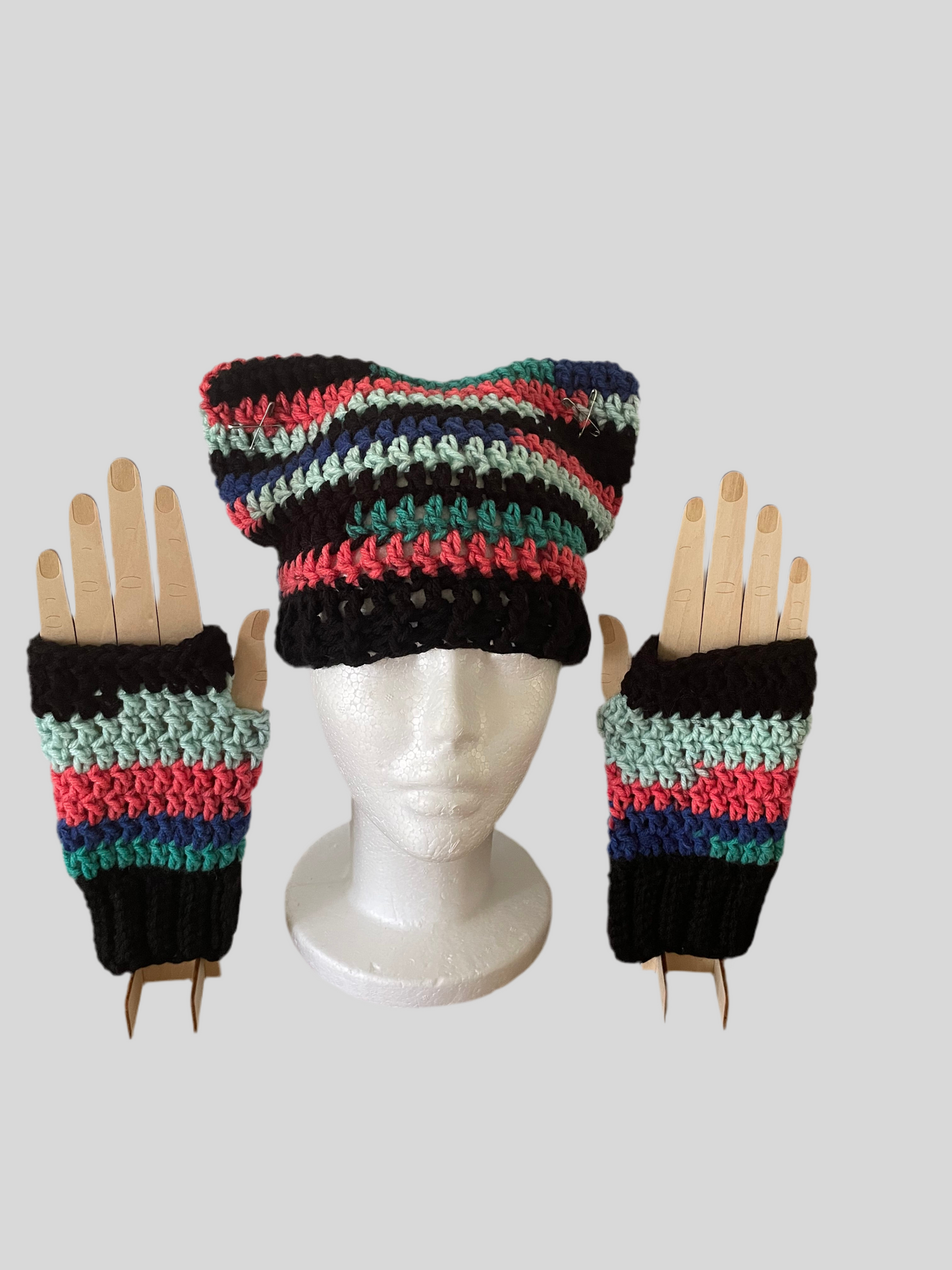 Cat Beanie Fingerless Gloves Set